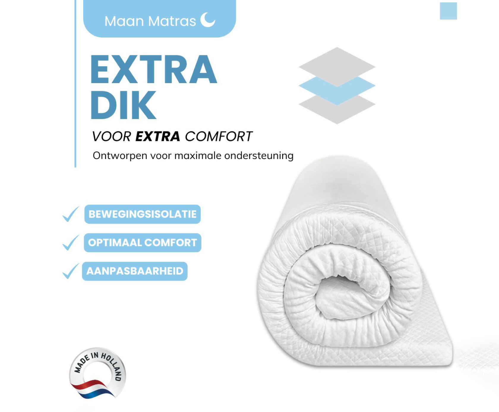 Maan matras® Topper Hr Koudschuim Maan matras® Pillow | Afritsbaar en wasbaar.