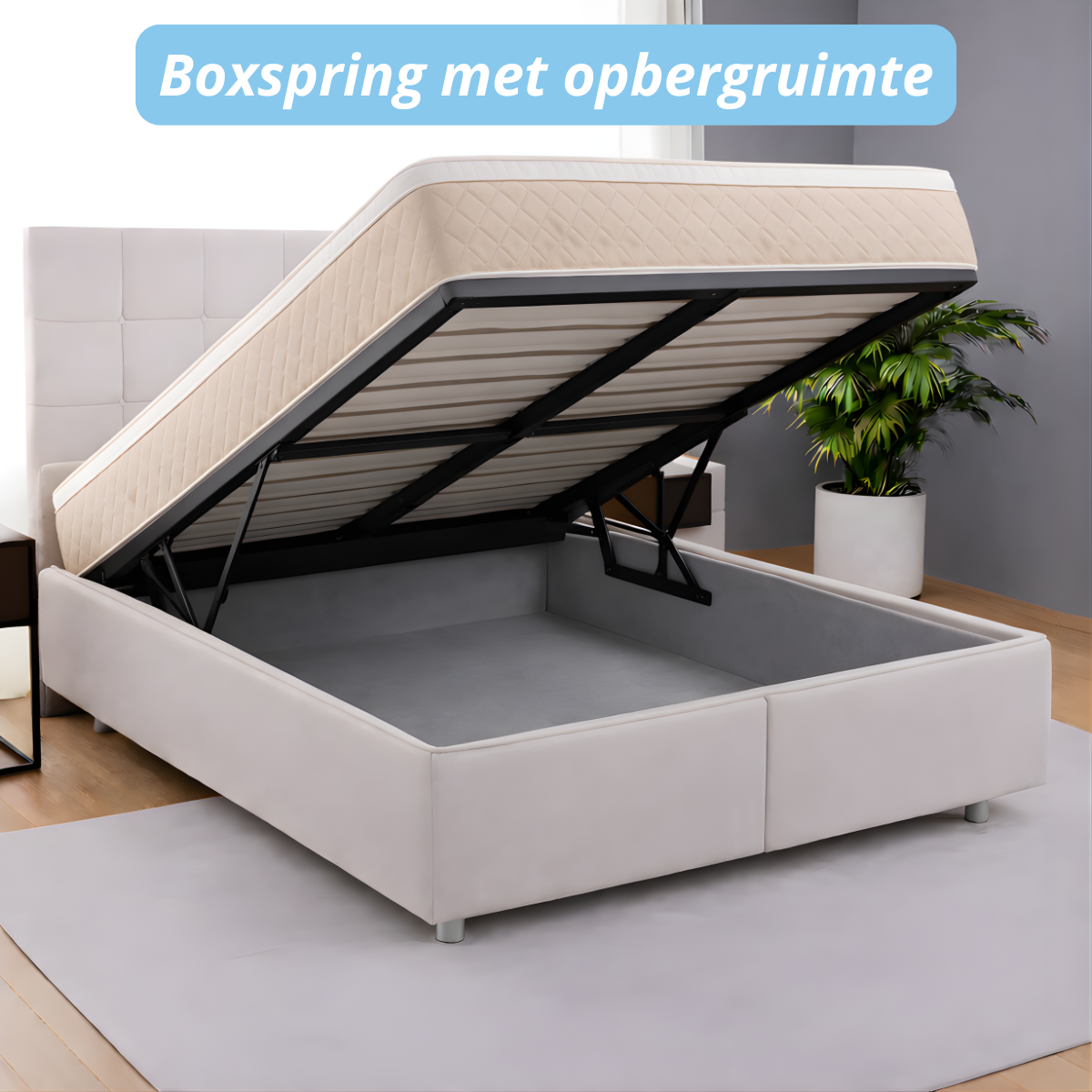Boxspring compleet | Opbergruimte | Bed | Beige/Creme