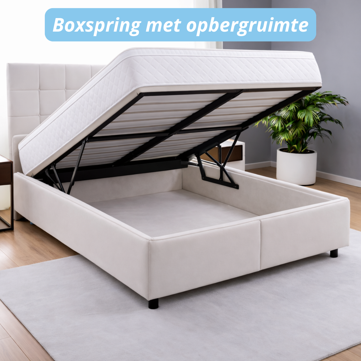 Boxspring compleet | Opbergruimte | Bed | Off-White