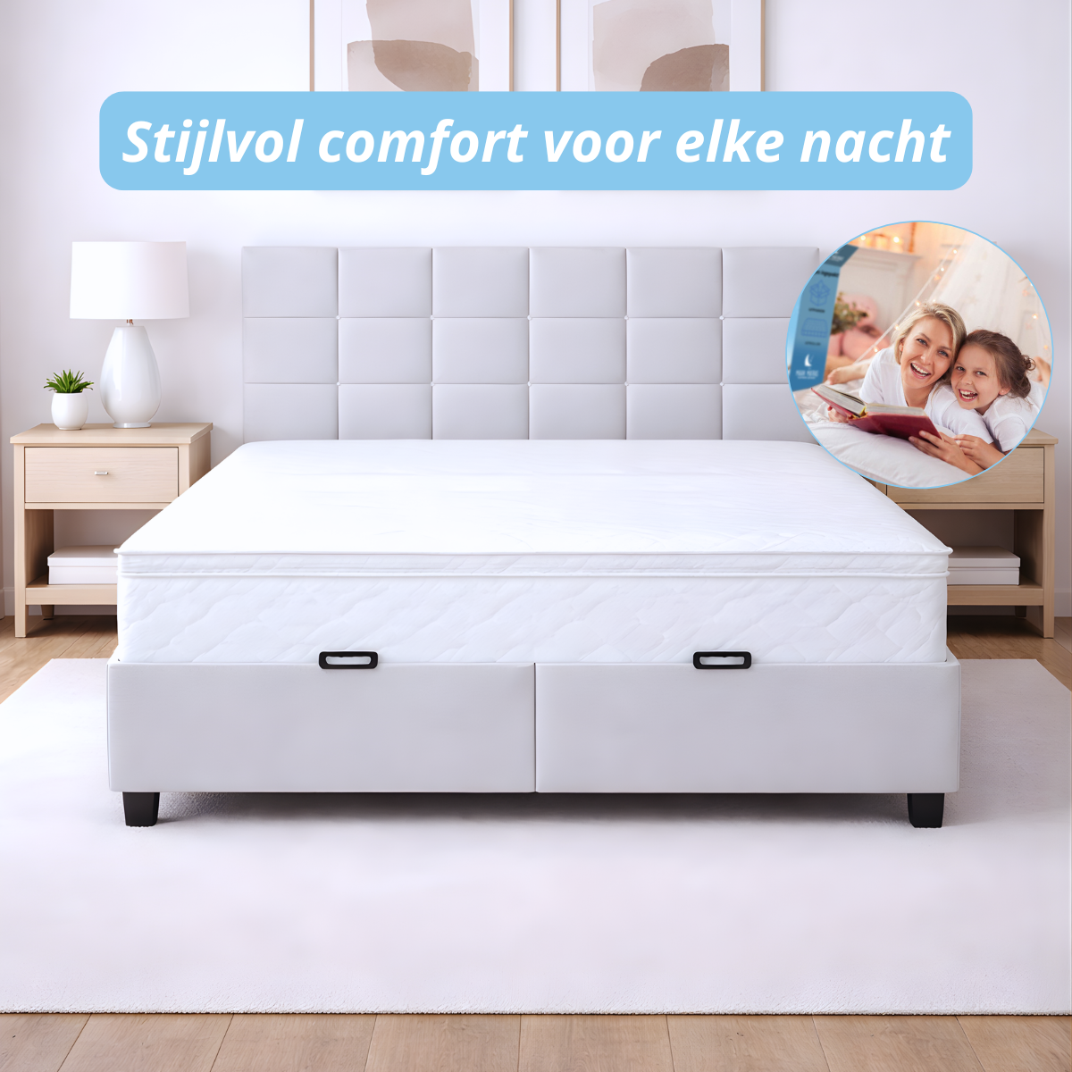 Boxspring compleet | Opbergruimte | Bed | Off-White